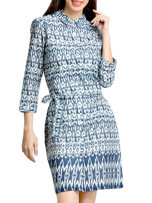 blue printed belted dress - 10621531 - Very Small Image - 1