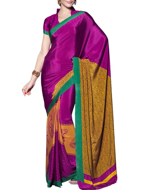 magenta crepe saree - 10626075 - Very Small Image - 1