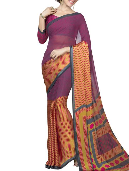 orange georgette saree - 10626077 - Very Small Image - 1