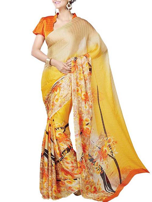 yellow georgette saree - 10626085 - Very Small Image - 1