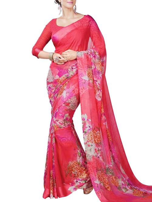 pink georgette saree - 10626088 - Very Small Image - 1