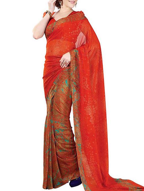 dark orange georgette saree - 10626091 - Very Small Image - 1