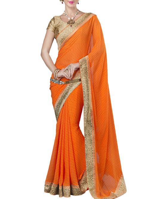orange georgette saree - 10626093 - Very Small Image - 1