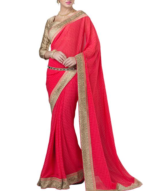 light red georgette saree - 10626098 - Very Small Image - 1