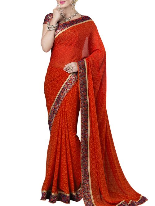 orange georgette saree - 10626132 - Very Small Image - 1