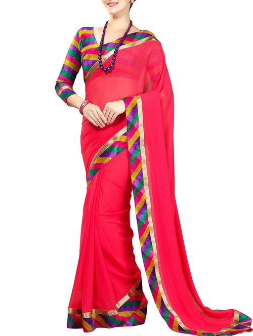 light red georgette saree - 10626139 - Very Small Image - 1
