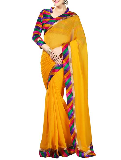 yellow georgette saree - 10626141 - Very Small Image - 1