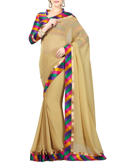 cream georgette saree - 10626144 - Very Small Image - 1