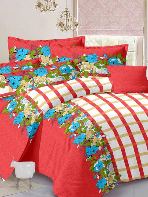valtellina floral red cotton double bed sheet with 2 pillow cover - tc-250 - 10630317 - Very Small Image - 1