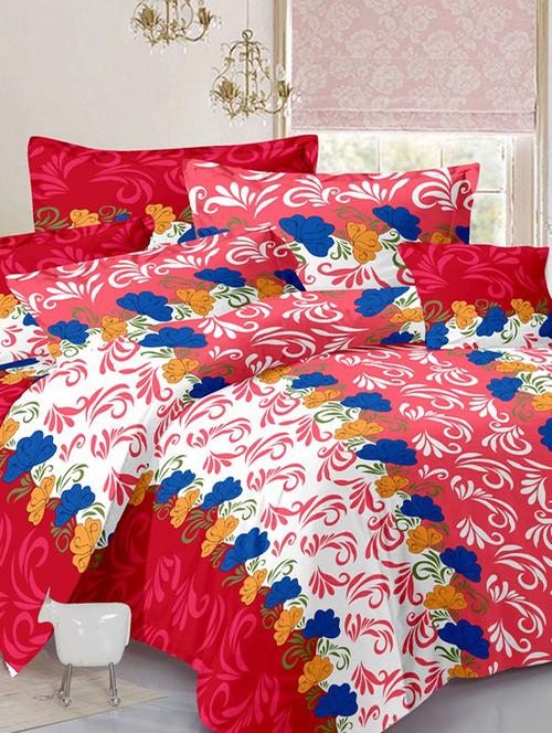 valtellina floral red cotton double bed sheet with 2 pillow cover - tc-250 - 10630351 - Very Small Image - 1