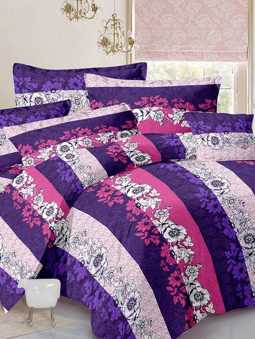 valtellina floral blue cotton double bed sheet with 2 pillow cover - tc-250 - 10630356 - Very Small Image - 1