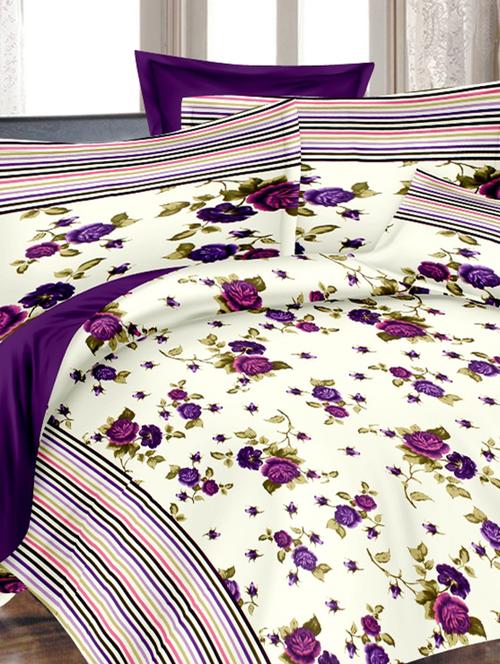 valtellina floral white cotton double bed sheet with 2 pillow cover - tc-250 - 10630376 - Very Small Image - 1