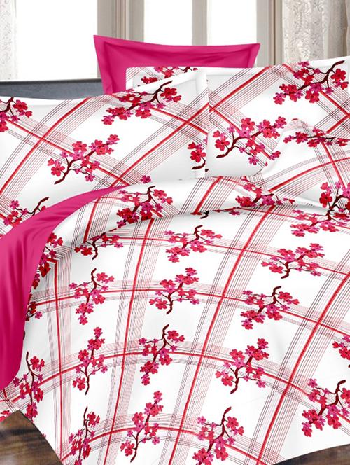 valtellina floral white cotton double bed sheet with 2 pillow cover - tc-250 - 10630377 - Very Small Image - 1