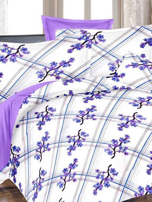 valtellina floral white cotton double bed sheet with 2 pillow cover - tc-250 - 10630378 - Very Small Image - 1