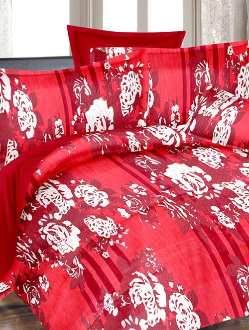 valtellina floral red cotton double bed sheet with 2 pillow cover - tc-250 - 10630385 - Very Small Image - 1