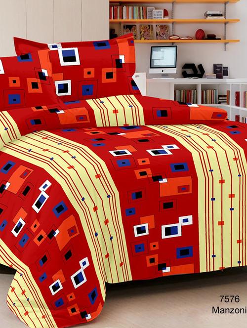 valtellina geometric orange cotton double bed sheet with 2 pillow cover - tc-250 - 10630416 - Very Small Image - 1