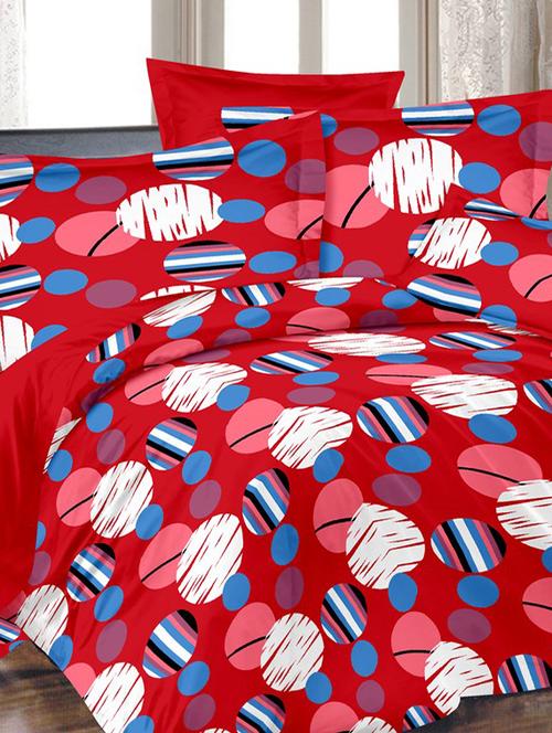 valtellina polka red cotton double bed sheet with 2 pillow cover - tc-250 - 10630435 - Very Small Image - 1