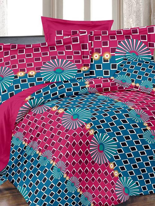valtellina traditional red cotton double bed sheet with 2 pillow cover - tc-250 - 10630437 - Very Small Image - 1
