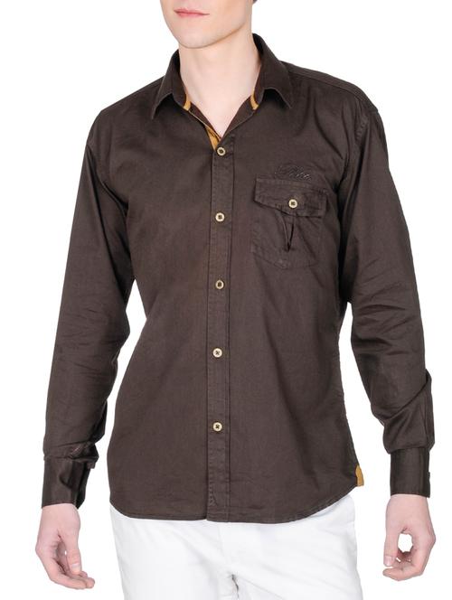 chocolate brown cotton casual shirt - 10641044 - Very Small Image - 1
