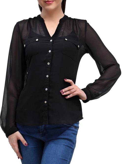 black poly georgette regular shirt - 10645222 - Very Small Image - 1