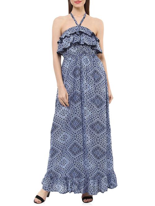 blue viscose ruffle dress - 10645275 - Very Small Image - 1