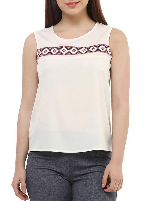 embellished paneled round neck top - 10645336 - Very Small Image - 1