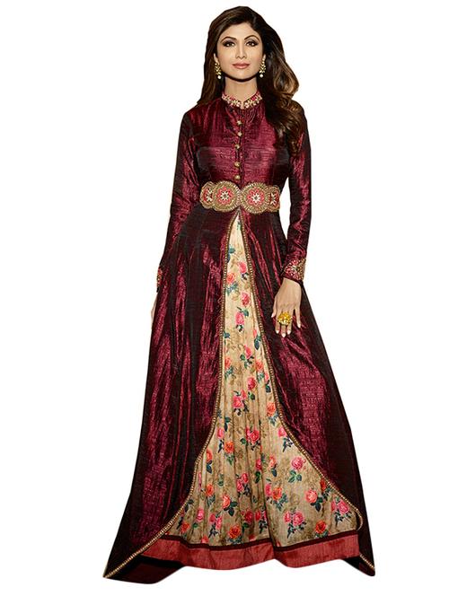 red silk semistitched suit - 10645898 - Very Small Image - 1