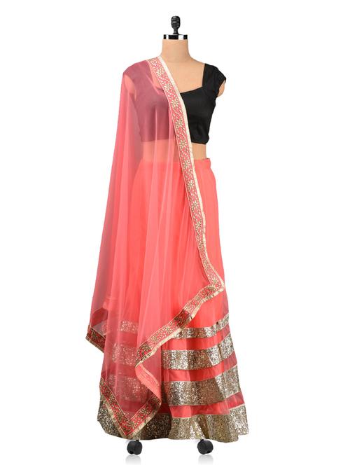 coral net lehenga set - 1064652 - Very Small Image - 1