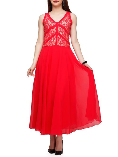 red georgette aline dress - 10648458 - Very Small Image - 1