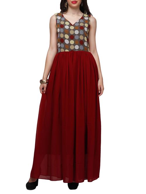 maroon georgette aline dress - 10648491 - Very Small Image - 1