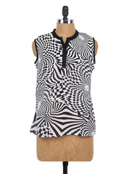 monochrome mandarin collar sleeveless top - 1064879 - Very Small Image - 1