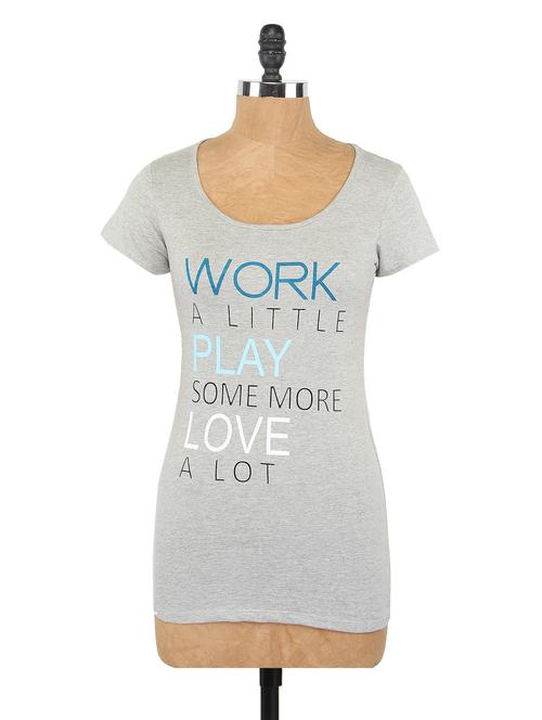 quote printed grey cotton tee - 1064896 - Very Small Image - 1