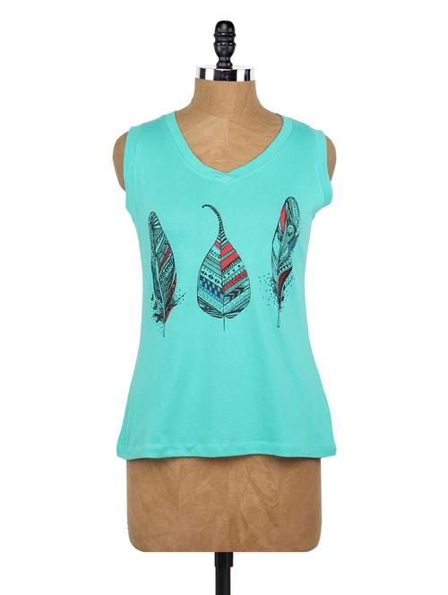 feathers printed sleeveless top - 1064911 - Very Small Image - 1