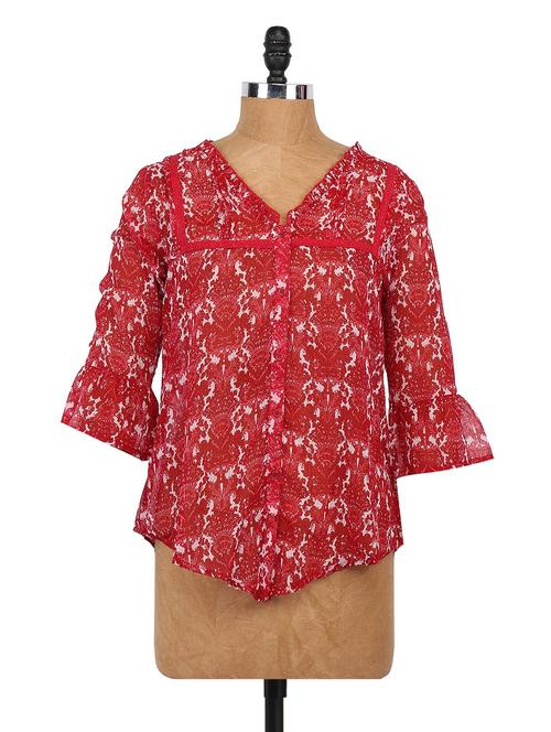 red printed v-neck top - 1064954 - Very Small Image - 1