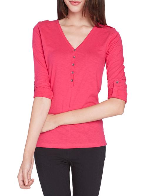 plain pink roll-up sleeves knit top - 1064970 - Very Small Image - 1