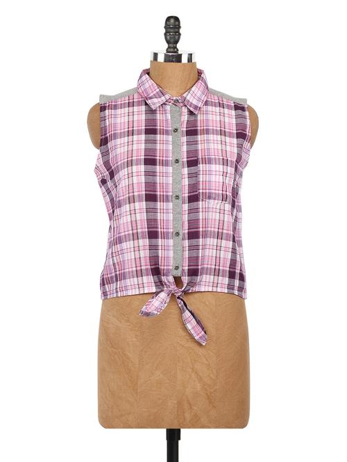 knot tie-up checks print top - 1064976 - Very Small Image - 1