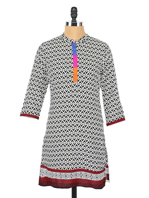 printed mandarin collar kurti - 1065003 - Very Small Image - 1