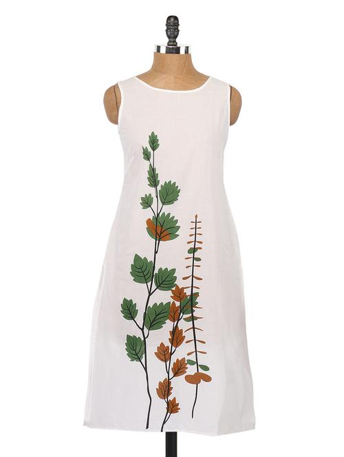 white leaf printed sleeveless kurta - 1065006 - Very Small Image - 1