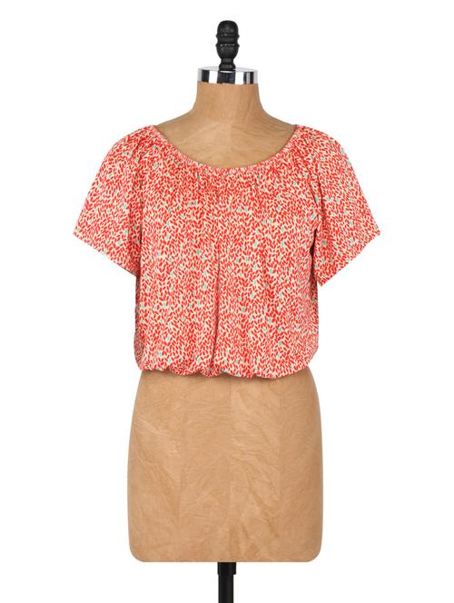 red printed round neck baloon top - 1065165 - Very Small Image - 1