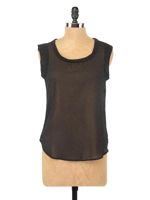 chevron pattern round neck black top - 1065217 - Very Small Image - 1