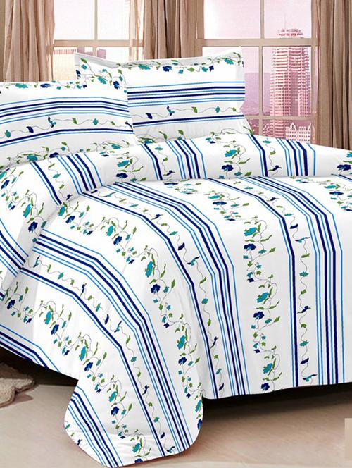 floral premium white cotton double bed sheet with 2 pillow cover by valtellina - 10654166 - Very Small Image - 1
