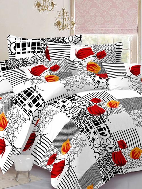 embroidery premium white cotton double bed sheet with 2 pillow cover by valtellina - 10654176 - Very Small Image - 1