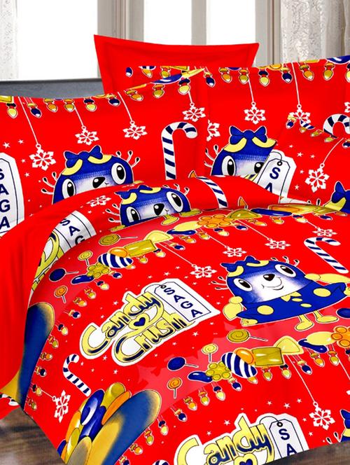 candy crush red cotton double bed sheet with 2 pillow cover by valtellina - 10654177 - Very Small Image - 1