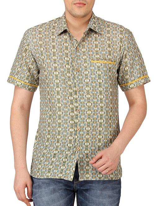 mayank modi green linen short-sleeved shirt - 10660055 - Very Small Image - 1