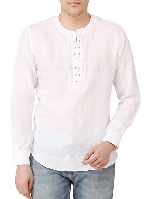 mayank modi white linen short kurta - 10660072 - Very Small Image - 1