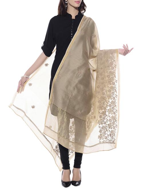 beige chanderi silk chikankari dupatta - 10660080 - Very Small Image - 1