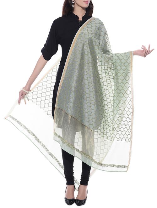 pastel green chanderi silk chikankari dupatta - 10660084 - Very Small Image - 1