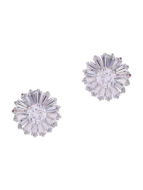silver stone embellished flower earrings - 10661252 - Very Small Image - 1
