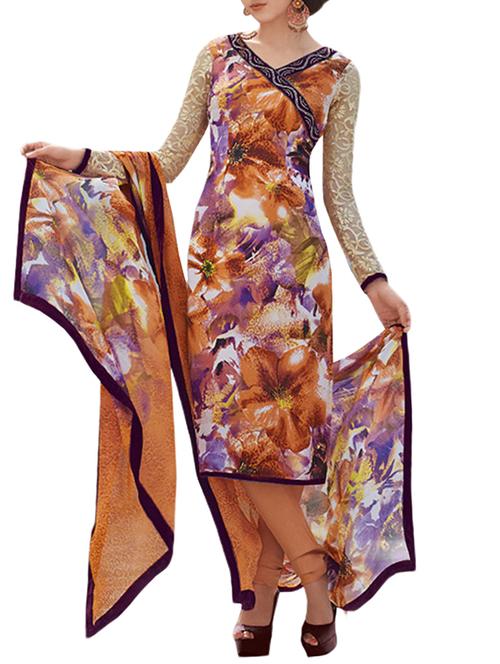 orange crepe unstitched suit - 10664913 - Very Small Image - 1