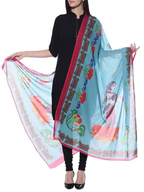 blue printed cotton dupatta - 10667600 - Very Small Image - 1
